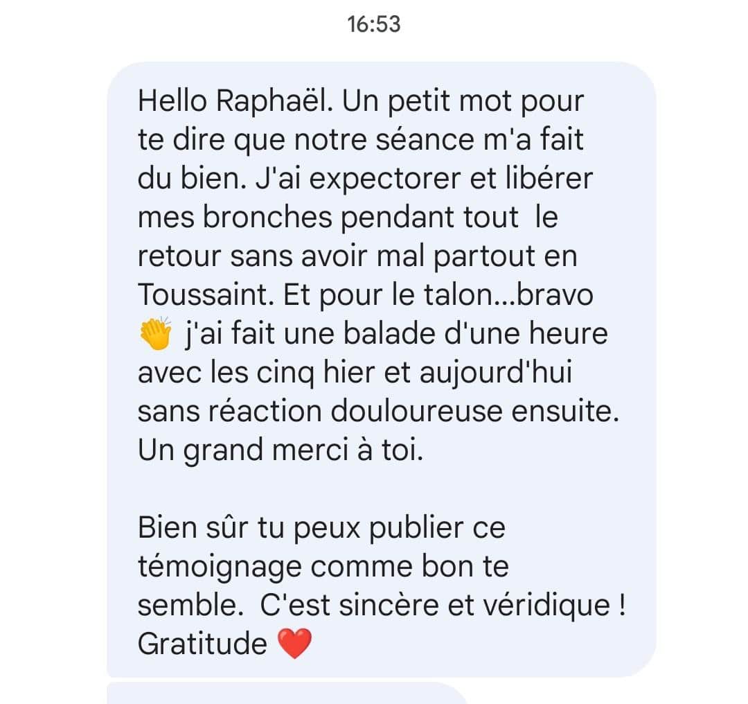 Soulagement d'un patient qui souffrait du talon et des poumons