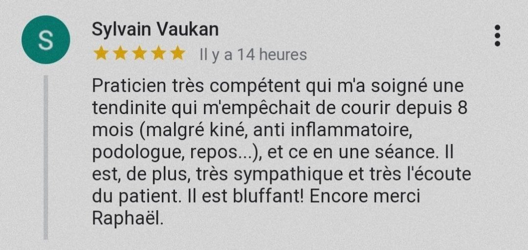 Témoignage de Sylvain dont la tendinite à guérit suite à une séance avec Raphaël
